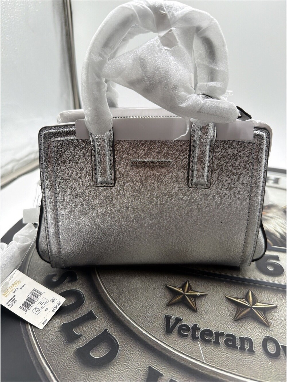 Michael Kors Laila Small Satchel Pebbled Leather Silver‑Tone Hardware Top Handle